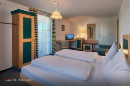Comfortabele hotelkamer met klassiek interieur en een prachtig uitzicht op de groene omgeving van het Zwarte Woud